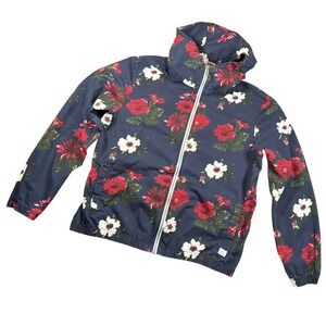 Denim & Flower Ricky Singh Mens XL Navy Floral Hooded Windbreaker Jacket Casual